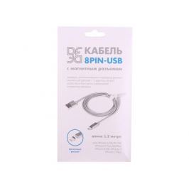 Кабель 8pin-USB (нейлоновый, с магнитным разъемом+1 адаптер, 120см) DF iMagnetCable-01 (silver)