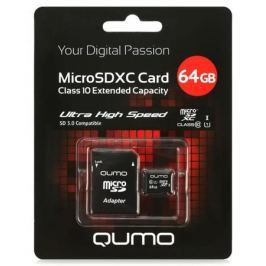MicroSDXC QUMO 64Gb Сlass10 UHS-I + Адаптер (QM64GMICSDXC10U1)