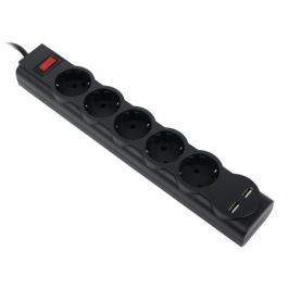 Сетевой фильтр Defender DFS 751 черный 1,8 м, 5 розеток, 2xUSB, 2.1A