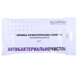Антибактериальные влажные салфетки для автомобиля (для рук. Чистит масла и автогрязь). 30шт. TechPoint 9014