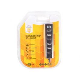 USB-концентратор Jet.A JA-UH17 на 7 портов USB 2.0, Hot Plug, с питанием по Y-образному кабелю USB, чёрный