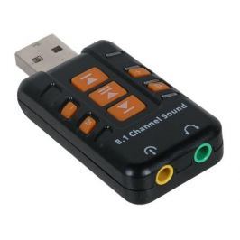 Адаптер ORIENT AU-01PL, USB to Audio, 2 x jack 3.5 mm для подключения гарнитуры к порту USB, кнопки: регулировка громкости, выкл.микрофона и наушников