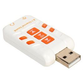 Адаптер ORIENT AU-01PLW, USB to Audio, 2 x jack 3.5 mm для подключения гарнитуры к порту USB, кнопки: регул. гром., выкл.микрофона и наушников, управл